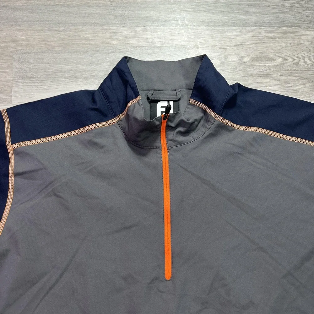 FootJoy Windbreaker Jacket Mens XL Gray Navy 1/4 Zip Golf Pullover Softshell